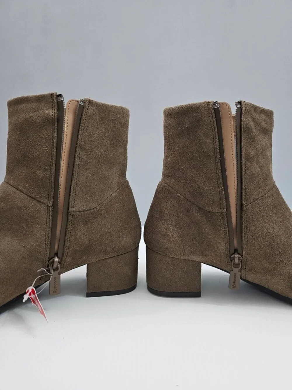 Blondo Arena Waterproof Ankle Boot Womens 9.5 Taupe Suede Pointed Toe Block Heel